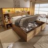 OKWISH Holzbett Bett 180x200 cm mit Stauraum, LED-Beleuchtung & USB (Packung, 1-tlg, Eiche Optik Stauraumbett mit Hydraulik, mit integrierten Nachttischen), mit Lattenrost und Kopfteil-Regal(ohne Matratze) Bild 2
