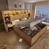OKWISH Holzbett Bett 180x200 cm mit Stauraum, LED-Beleuchtung & USB (Packung, 1-tlg, Eiche Optik Stauraumbett mit Hydraulik, mit integrierten Nachttischen), mit Lattenrost und Kopfteil-Regal(ohne Matratze) Bild 5