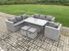 Fimous Polyrattan Gartenmöbel Set mit 2 Sofa; Höhe verstellbar Esstisch und Sessel; 2 Kleiner Hocker Outdoor Terrassen Essgruppe Helles Grau Bild 2