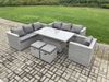 Fimous Polyrattan Gartenmöbel Set mit 2 Sofa; Höhe verstellbar Esstisch und Sessel; 2 Kleiner Hocker Outdoor Terrassen Essgruppe Helles Grau Bild 1