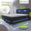 Juskys Boxspringbett Norfolk 140x200 cm – LED Beleuchtung, Bonell-Matratzen, Topper & Kunstleder – 66 cm Komforthöhe – schwarz – Bett Doppelbett Bild 4