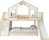 Etagenbett 90x200 cm mit Rutsche, Hausbett Kinderbett mit Stauraum, Schubladen und Leiter, Weiß Holzoptik Bild 4