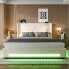 HAUSS SPOLE Polsterbett 160×200cm Doppelbett Jugendbett mit 2 Leselichtern & USB,Beige (hydraulischem Stauraum & integrierte USB-Anschlüsse & LED-Lichtleisten, dick gepolsterte Kopfteil,Stabiler Rahmen), für praktischen Komfort und Stil im Schlafzimmer... Bild 2