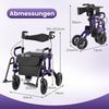 Rollator für Senioren mit Sitz 2-in-1 Faltbarer Rollator & Rollstuhl-Kombination mit 23 cm Pneumatikreifen Lila Bild 2