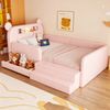 Merax Kinderbett, 90 x 200 cm, Kinder-Polsterbett mit Bären-Kopfteil, Nachtlicht, USB-Ladeanschluss, integriertem Stauraum und Stufensitz – sicher und praktisch, Rosa Bild 3