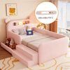 Merax Kinderbett, 90 x 200 cm, Kinder-Polsterbett mit Bären-Kopfteil, Nachtlicht, USB-Ladeanschluss, integriertem Stauraum und Stufensitz – sicher und praktisch, Rosa Bild 5