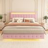 Polsterbett 140x200 cm schwebendes LED-Bett mit höhenverstellbarem Kopfteil,mit 24-Tasten-Fernbedienung und farbwechselndem Ambientelicht,Rosa Bild 2