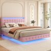 Polsterbett 140x200 cm schwebendes LED-Bett mit höhenverstellbarem Kopfteil,mit 24-Tasten-Fernbedienung und farbwechselndem Ambientelicht,Rosa Bild 4