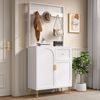 Merax Garderoben-Set mit Soft-Close-Türen, Flurgarderoben Set in Weiß mit Goldakzenten, (Garderobenständer Garderobenschrank Kompaktgarderobe, 1-St, 80 x 35 x 175,5 cm), Flurgarderobe mit Schuhschrank, Regal & verstellbaren Einlegeböden Bild 3