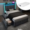Polsterbett mit USB- und Typ-C-Anschluss, LED-Beleuchtung, 2 Schubladen, Stoffbett 90x200 cm,Grau,inklusive Matratze Bild 2