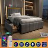 Polsterbett mit USB- und Typ-C-Anschluss, LED-Beleuchtung, 2 Schubladen, Stoffbett 90x200 cm,Grau,inklusive Matratze Bild 1