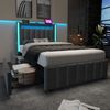 Polsterbett mit USB- und Typ-C-Anschluss, LED-Beleuchtung, 2 Schubladen, Stoffbett 90x200 cm,Grau,inklusive Matratze Bild 5