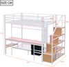 Hochbett Liegefläche 140x200/90x200 cm mit Schreibtisch, LED, Steckdosen, Stauraum und Stoffschubladen, Weiß Bild 5