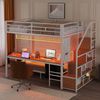 Hochbett Liegefläche 140x200/90x200 cm mit Schreibtisch, LED, Steckdosen, Stauraum und Stoffschubladen, Weiß Bild 2