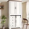 Hochschrank mit Kippschutz und seitlichem Snack-Rack, Soft-Close , Standschrank für Küche mit 4 Schubladen und verstellbaren Böden, Schrank mit einzigartigem Griff, Weiß Bild 3