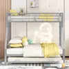 Etagenbett mit 2 Schlafgelegenheiten, Ausziehbett, Leiter und Rausfallschutz, 90x200 cm/140x200 cm, Kinderbett, Metallbett Bild 2