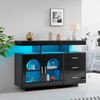 Sideboard 120 x 40 x 80 cm mit LED und Stauraum – Hochglanz-Buffetschrank aus Spanplatte und Acryl in Schwarz Bild 2
