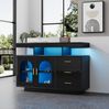 Sideboard 120 x 40 x 80 cm mit LED und Stauraum – Hochglanz-Buffetschrank aus Spanplatte und Acryl in Schwarz Bild 5