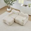2-Sitzer modulares Ecksofa H 70 x T 192 x B 167 cm aus Samt mit Hocker, rahmenlos, erweiterbar, ohne Montage, Beige Bild 2
