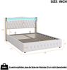 Polsterbett 140x200cm, Breite Beine mit hellen Streifen für stabilen Halt, Mit farbwechselnder LED-Beleuchtung, Mit Hydraulik zur Lagerung, Mit hellen Rautenakzenten, Doppelbett, Samtstoff, Beige Bild 3