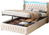 Polsterbett 140x200cm, Breite Beine mit hellen Streifen für stabilen Halt, Mit farbwechselnder LED-Beleuchtung, Mit Hydraulik zur Lagerung, Mit hellen Rautenakzenten, Doppelbett, Samtstoff, Beige Bild 4