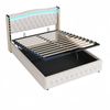 Polsterbett 140x200cm, Breite Beine mit hellen Streifen für stabilen Halt, Mit farbwechselnder LED-Beleuchtung, Mit Hydraulik zur Lagerung, Mit hellen Rautenakzenten, Doppelbett, Samtstoff, Beige Bild 5