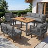 6-teiliges Gartenlounge-Set, Ecksofa mit 2 Sesseln & Tisch, wetterfestes Stahlgestell, Seilgeflecht-Design, Sitzkissen in Grau/Beige, Outdoor Lounge für Balkon & Terrasse Bild 3