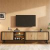 Merax Lowboard mit LED-Beleuchtung und App Steuerung, TV Schrank in Holzoptik (1 St), Wohnzimmerschrank mit 3 Türen, Glasregal & Stauraum, 175x31x43,5cm Bild 3