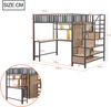 Hochbett Liegefläche 140x200 cm aus Metall mit Schreibtisch, Schrank, Regalen, Schubladen, LED und Sicherheitsleiter Bild 5