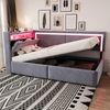 Schlafsofa, Samt mit LED & USB-Anschluss, Stauraum, 90x200 cm, Hellgrau, ohne Matratze Bild 2