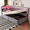 Schlafsofa, Samt mit LED & USB-Anschluss, Stauraum, 90x200 cm, Hellgrau, ohne Matratze Bild 3