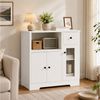 Yorbay Sideboard mit Kabeldurchlass & Acrylglastür, Küchenschrank Vitrine (80×40×80 cm, weiß), für Mikrowelle, Kaffeeecke & Wohnzimmer Bild 4