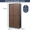 Aktenschrank abschließbar KUBA - Schiebetüren, 5 Ebenen | Büroschrank aus Stahl Metallschrank Werkstatt Mehrzweckschrank Werkzeugschrank, 185x90x40cm Anthrazit-Nussbaum Bild 2