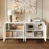 Sideboard Weiß mit geometrischer Front, 4-türig, Metallbeine, goldene Griffe, großer Stauraum,Wohnzimmer- & Esszimmer Bild 4