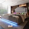 Polsterbett Grau mit LED-Beleuchtung, USB & Type-C Ladeanschluss, 4 Schubladen,Kopfteil im Vintage-Stil 180x200cm Bild 2