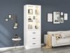 Vitrine aus MDF mit LED-Beleuchtung, 3 Schubladen & 2 Türen, 200 cm hoch, Weiß Bild 2