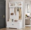 Flurschrank, Garderobenschrank mit Sitzbank, weiß, 101,5x37x183 cm (BxTxH), mit Haken & Stauraum Bild 2
