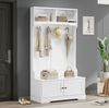 Flurschrank, Garderobenschrank mit Sitzbank, weiß, 101,5x37x183 cm (BxTxH), mit Haken & Stauraum Bild 3