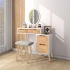 Schminktisch mit LED-Beleuchtung, 4 Schubladen, Gepolsterter Hocker - Ovaler Bild 2