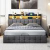 FUROKOY Polsterbett Doppelbett Stauraumbett Hydraulisch anhebbarer mit LED Beleuchtung, 140x200 cm,Stauraum,Gepolstert,Weich und bequem,Leinenmaterial,Grau Bild 2
