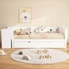 Bett 90x200 cm mit ausziehbarem Rollbett und Schreibtisch – seitliche Regale, weiß Bild 3