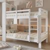 Bett 90x200 cm mit Regalen und Leiter – platzsparendes Etagenbett aus Massivholz, weiß, ohne Matratze Bild 2