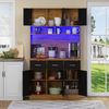 Merax 100x40x180cm, multifunktionales Buffet mit LED-Beleuchtung mit Fernbedienung, Schubladen, verstellbaren Einlegeböden, Kabelführungslöchern und Steckdosen, ideal für Küchen und Esszimmer, Naturfarbene Schrank + Schwarzer Türen Bild 3
