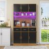 Merax 100x40x180cm, multifunktionales Buffet mit LED-Beleuchtung mit Fernbedienung, Schubladen, verstellbaren Einlegeböden, Kabelführungslöchern und Steckdosen, ideal für Küchen und Esszimmer, Naturfarbene Schrank + Schwarzer Türen Bild 2