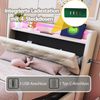 Kinderbett Polsterbett, 90 x 200 cm, mit farbwechselnden Lichtern und USB-Steckdose, Kopfteil aufklappbar, mit hydraulischem Stauraum, mit Handytasche, Multifunktionales Einzelbett, Leinenstoff, Beige, 90 x 200 cm Bild 5