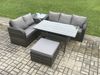 Fimous Terrassenmöbel Set Polyrattan Langer rechteckiger Esstisch und Lounge Sofa set mit Beistelltisch Großer Fußhocker Dunkelgrau gemischt Bild 2