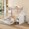 Merax Kinder-Etagenbett, Doppelbett, multifunktionales Kinderbett mit Ablagekorb, mit Schublade, mit Treppenschrank, mit Ablageschrank, ohne Matratze, weiß + naturfarben Bild 2
