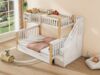 Merax Kinder-Etagenbett, Doppelbett, multifunktionales Kinderbett mit Ablagekorb, mit Schublade, mit Treppenschrank, mit Ablageschrank, ohne Matratze, weiß + naturfarben Bild 3