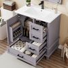 Badezimmerschrank Freistehend,Waschtisch mit Keramikbecken, 3 Schubladen, Spanplatte wasserdicht,geräuscharme Schienen,Grau Bild 3
