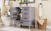 Badezimmerschrank Freistehend,Waschtisch mit Keramikbecken, 3 Schubladen, Spanplatte wasserdicht,geräuscharme Schienen,Grau Bild 5